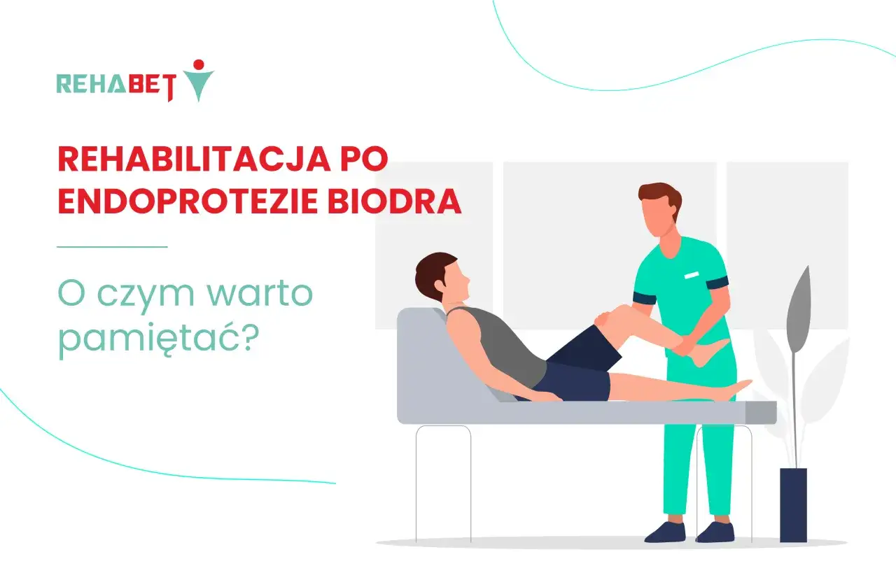 Rehabilitacja poszpitalna po endoprotezie biodra NFZ. Fizjoterapeuta pomaga pacjentowi w ćwiczeniach.