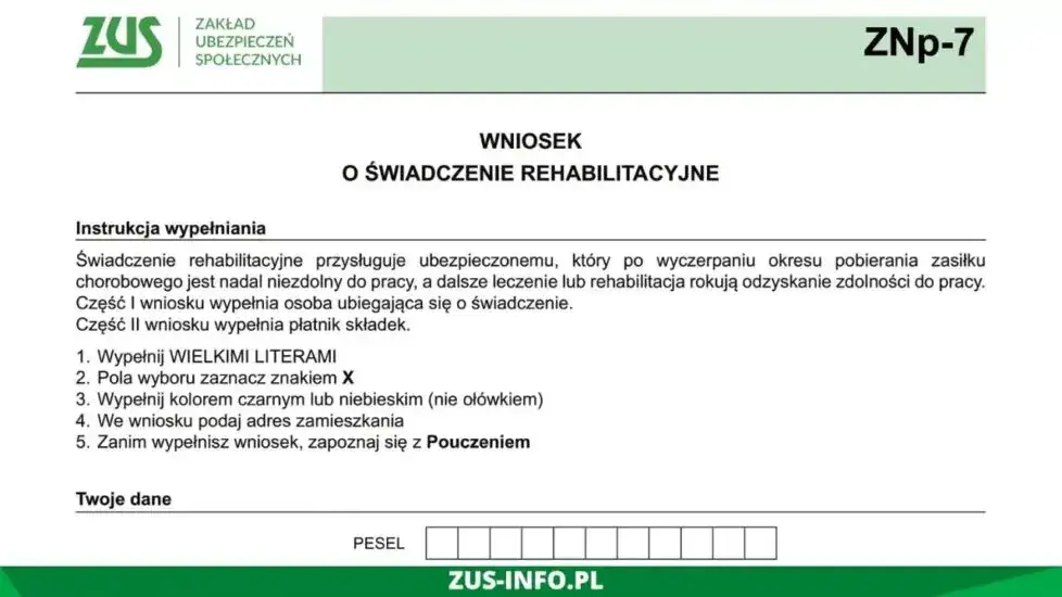świadczenie rehabilitacyjne ZUS