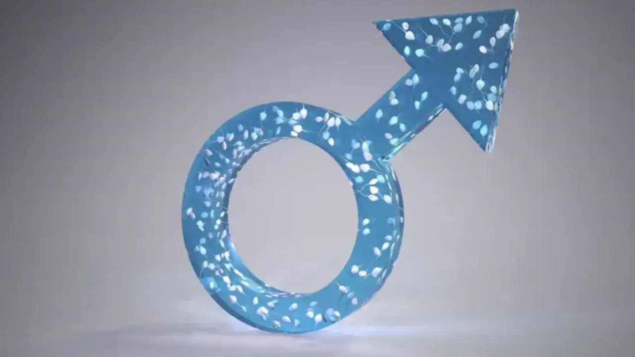 Symbol męskości wypełniony plemnikami, symbolizujący badanie nasienia.
